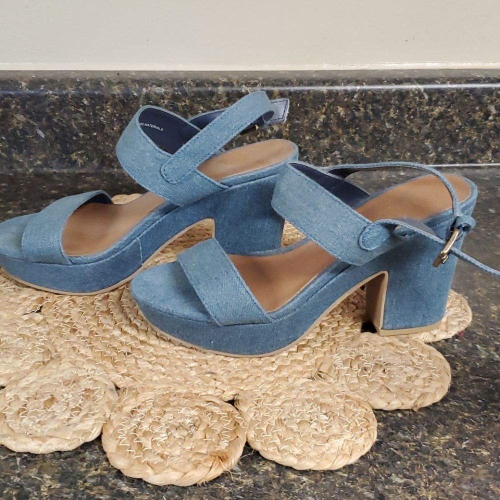 Jore Chunky Heeled Denim Retro Sandals Strap Buckle